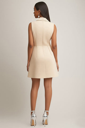 Champagne A Line Polo Collar Short Work Dress with Pockets